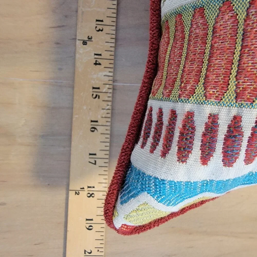 Pier 1 One Imports Square Throw Pillow 19x19 Red Yellow Striped Zip Closure‎